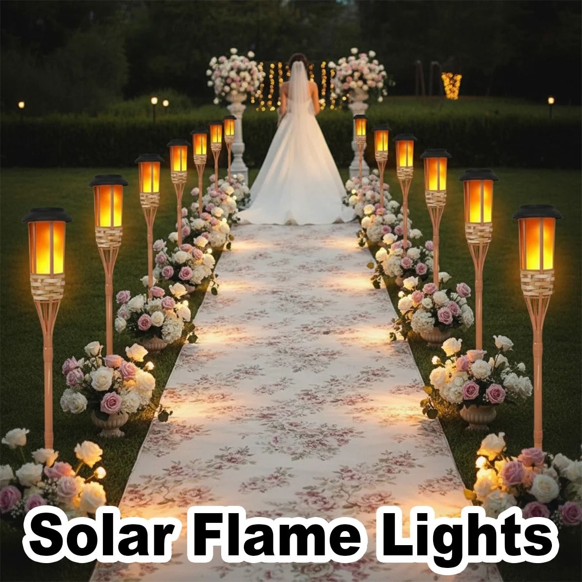 Solar Flickering Flame Torch Light Outdoor Garden Bamboo Pathway Decoration