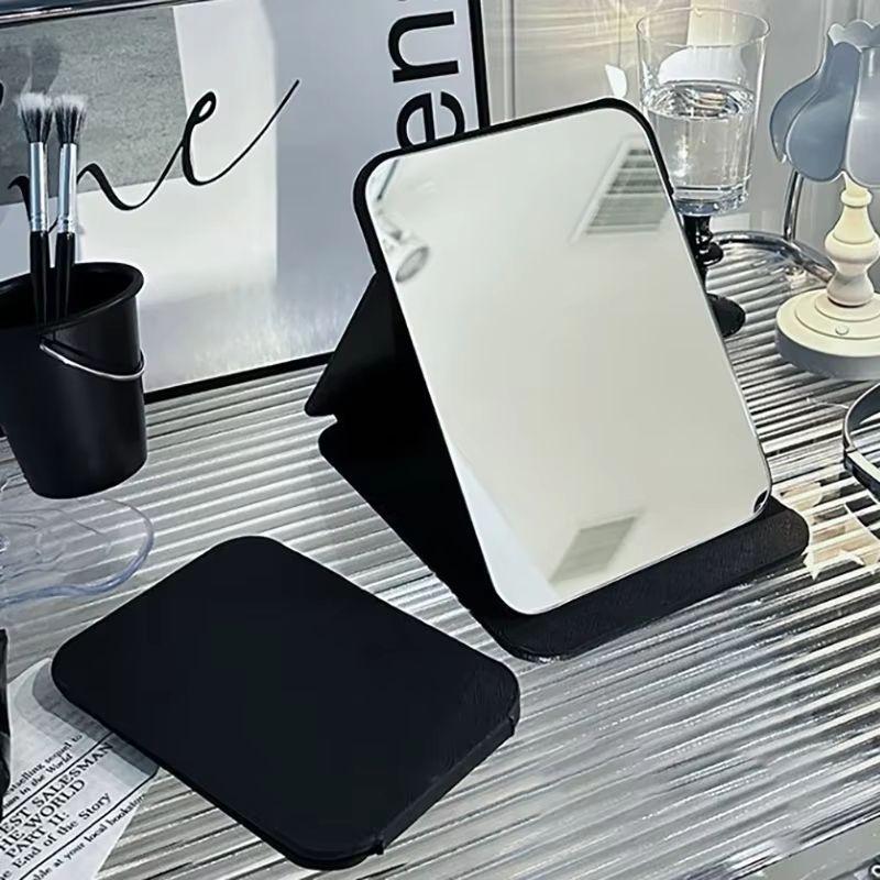 Foldable PU Leather Desktop and Handheld Makeup Mirror Compact Cute Pocket Design