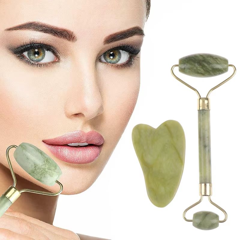 Natural Rose Jade Roller  Gua Sha Board Set  Facial Eye  Body Massage Tool For Skin Lifting And Ten 1