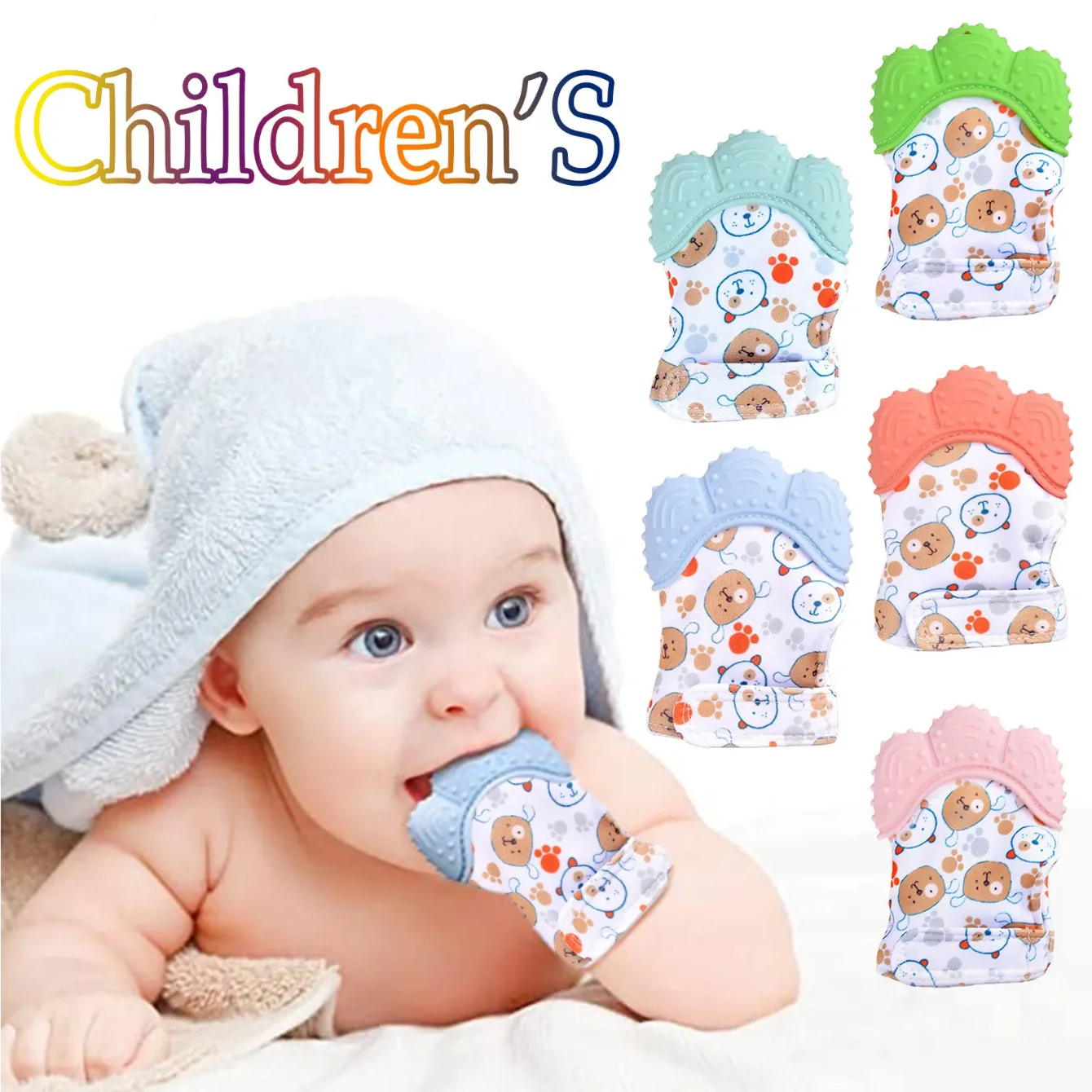 Baby Teething Mittens, Silicone Chewing Gloves, Multi-Layer Teether for Newborns, Baby Soother Teething Relief