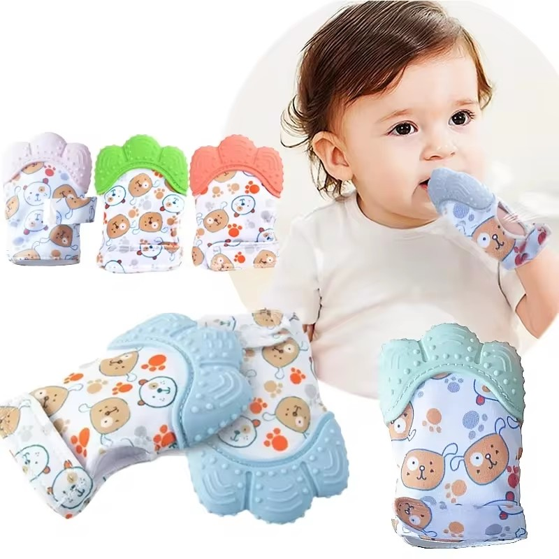 Baby Teething Mittens, Silicone Chewing Gloves, Multi-Layer Teether for Newborns, Baby Soother Teething Relief