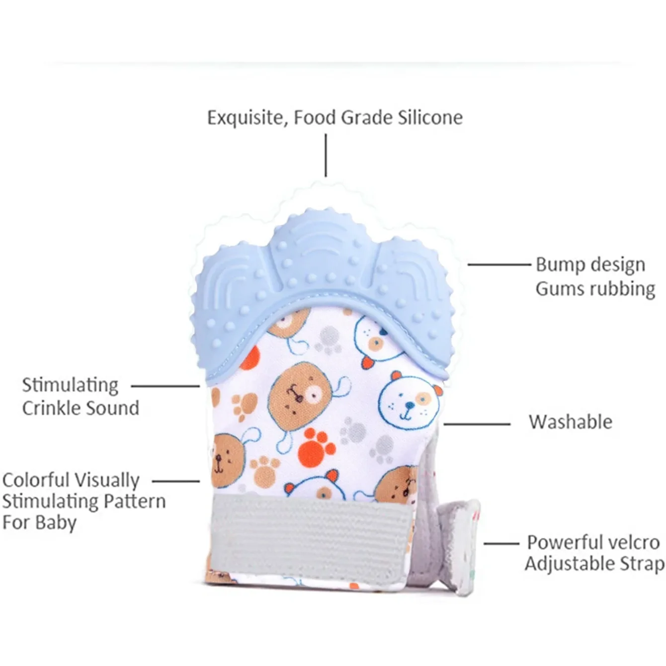 Baby Teething Mittens, Silicone Chewing Gloves, Multi-Layer Teether for Newborns, Baby Soother Teething Relief