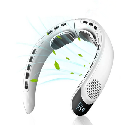 USB Neck Fan with Digital Display, Turbine Vaneless Design, Portable Quad-Core Cooling Fan for Outdoors