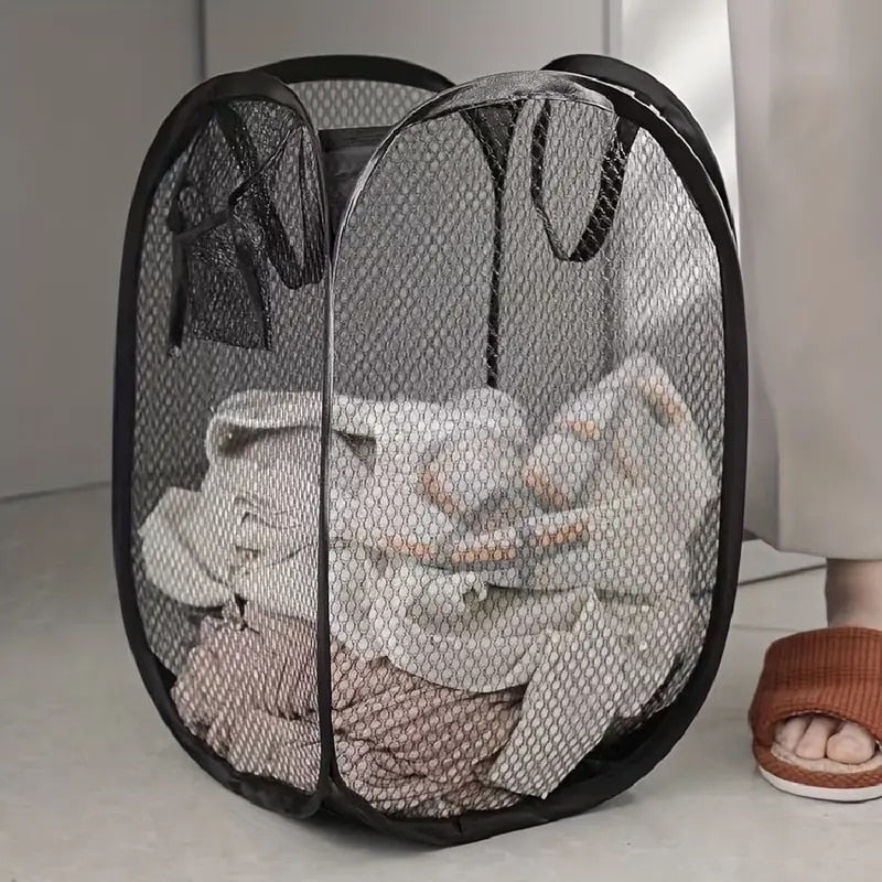 Foldable Laundry Basket, Mesh Pop-up Dirty Clothes Storage, Large Capacity Storage Basket
