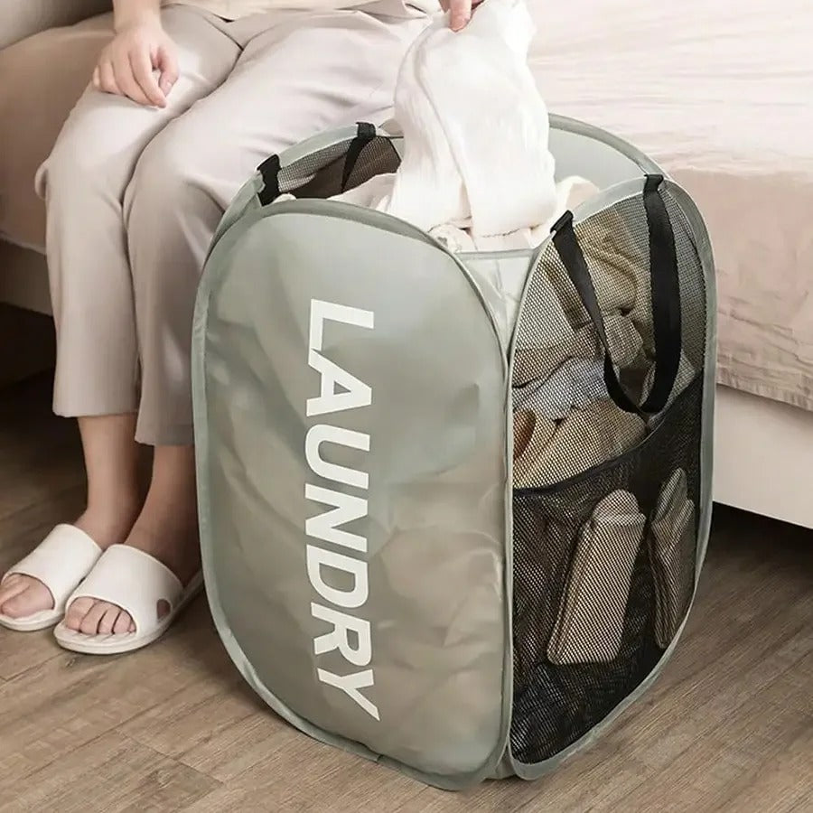 Foldable Laundry Basket Mesh Popup Dirty Clothes Storage Large Capacity Storage Basket 2