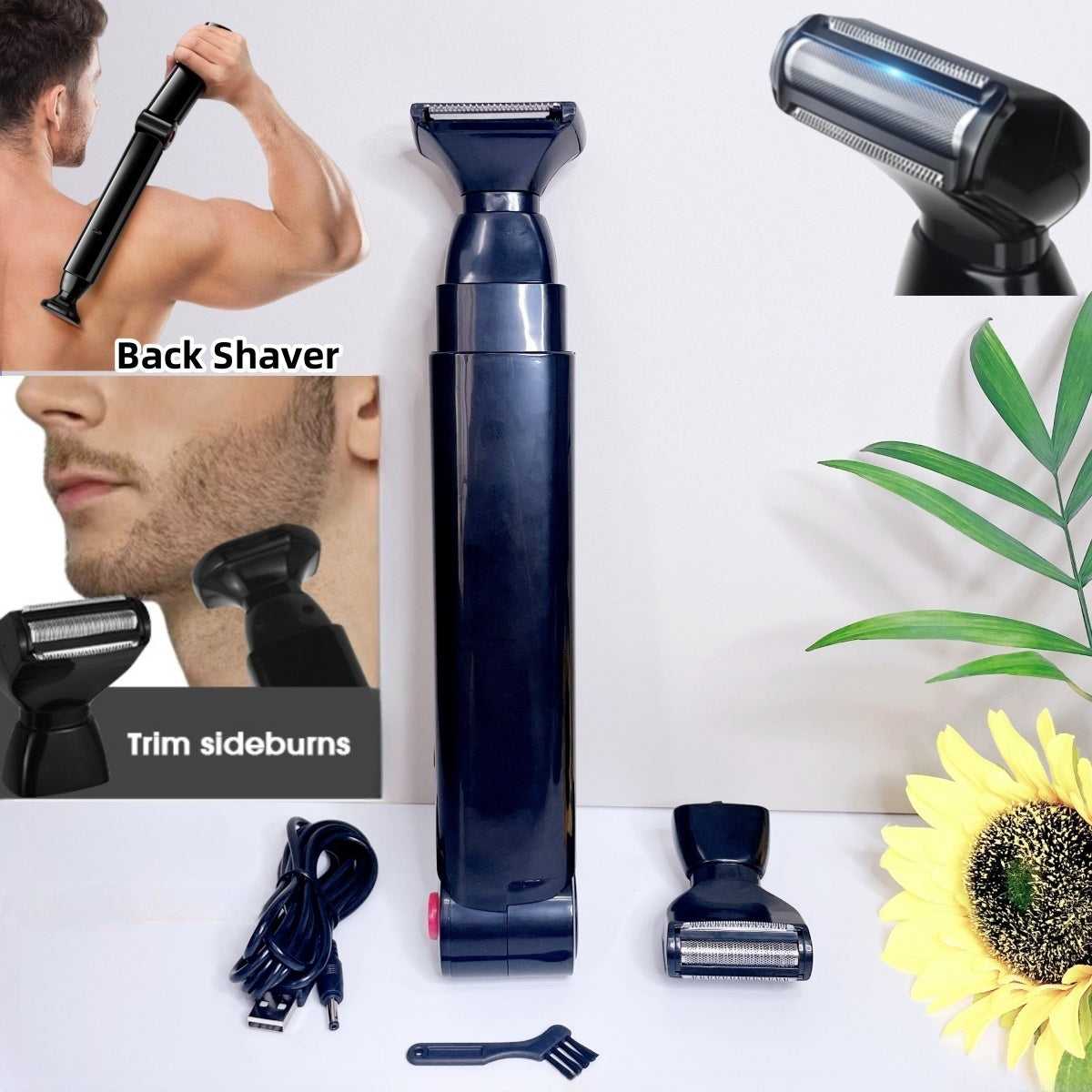 Electric Back Shaver For Men Rechargeable Groomer Foldable Handle Facial Hair Trimmer Razor Back Ha