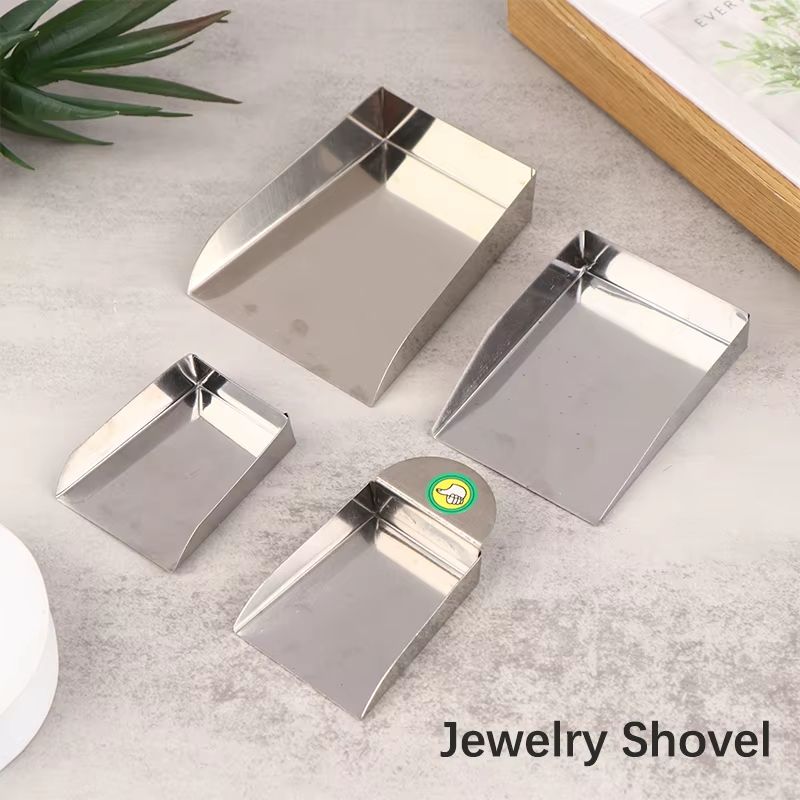 Steel Jewelry Scoop and Shovel Tool with Plate Handle for Pearls Gemstones Diamonds and Beads