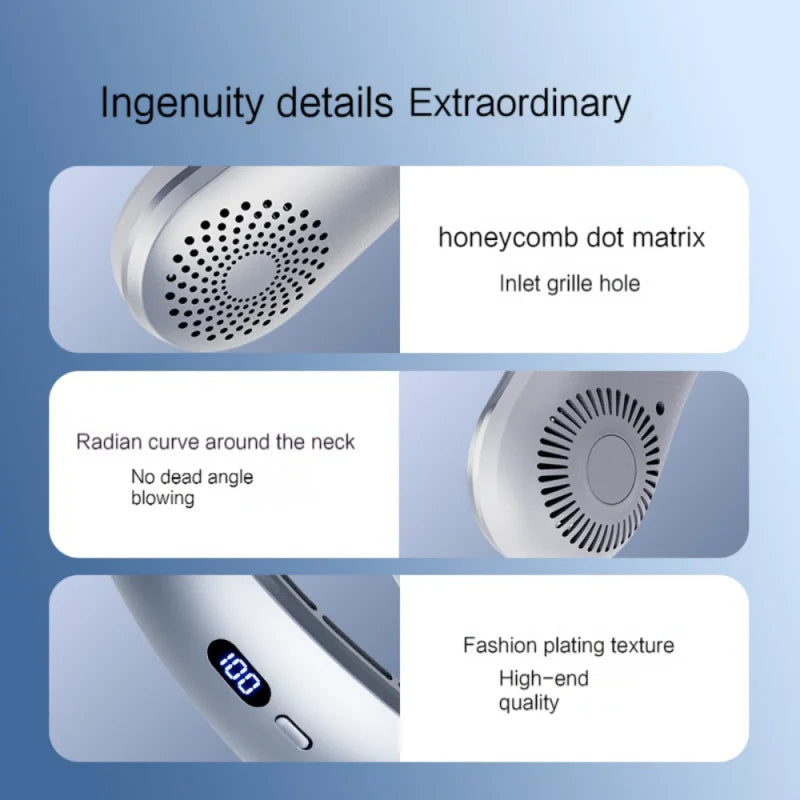 Low Noise Speed Hands Free Neck Fan, Lightweight Wearable Sports Fan for Indoor and Outdoor