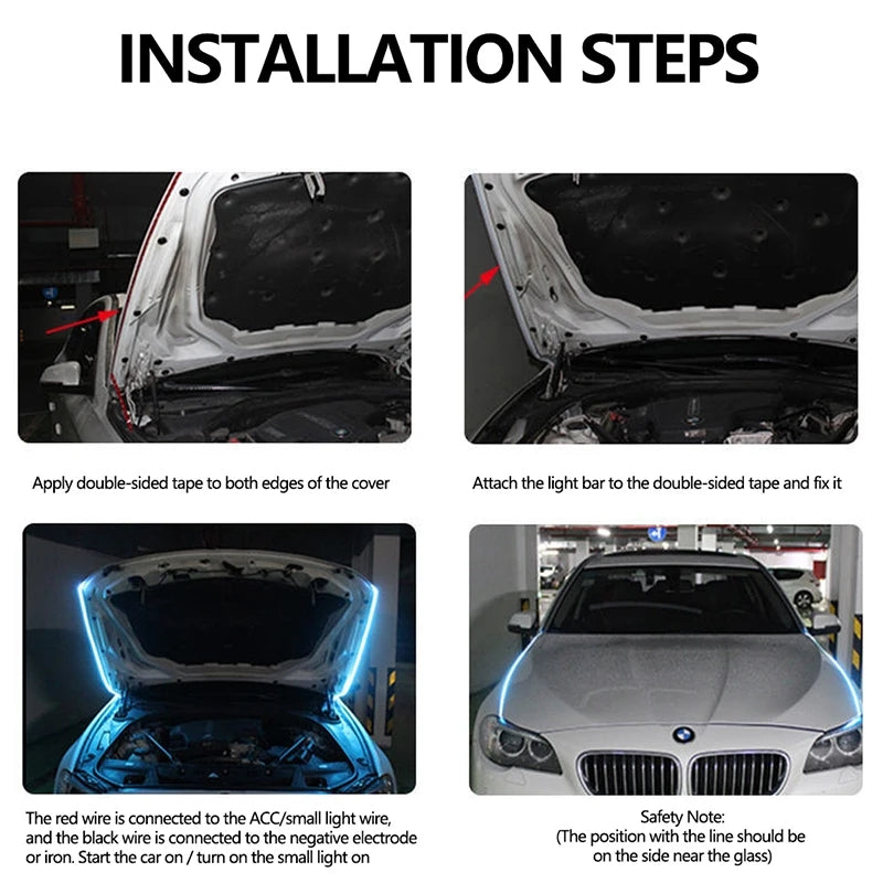 LED Daytime Running Light Car Hood Decorative Ambient Lamp, Engine Hood Guide DRL Lights