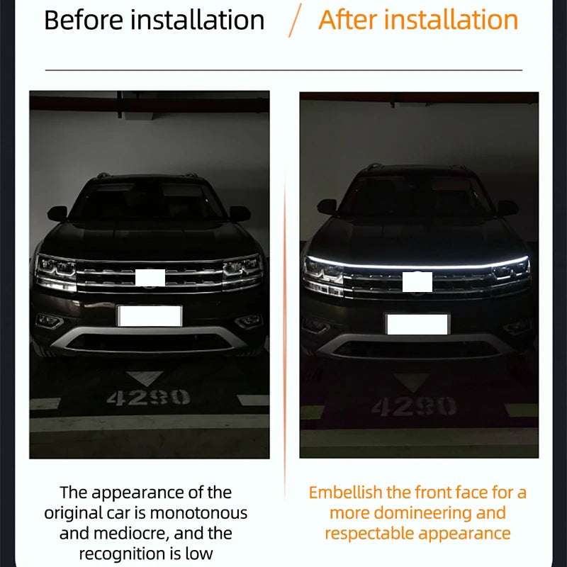 LED Daytime Running Light Car Hood Decorative Ambient Lamp, Engine Hood Guide DRL Lights