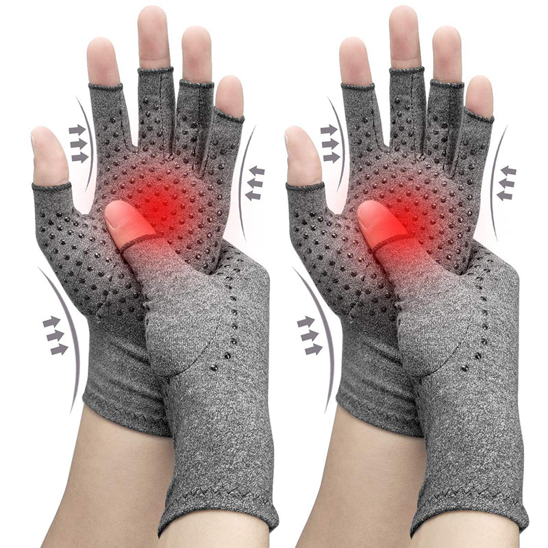 Compression Gloves Grey Half Finger Design, Relieve Arthritis Pain Instantly with Anti-Slip Pressure Gloves