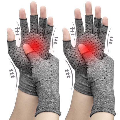 Compression Gloves Grey Half Finger Design, Relieve Arthritis Pain Instantly with Anti-Slip Pressure Gloves
