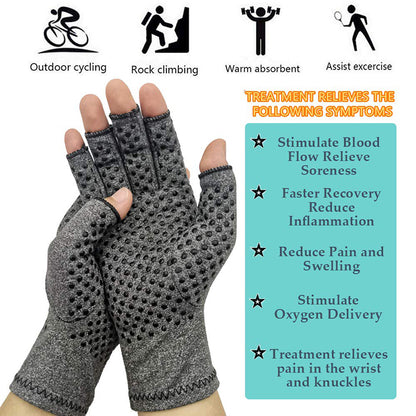 Compression Gloves Grey Half Finger Design Relieve Arthritis Pain Instantly With AntiSlip Pressure  1