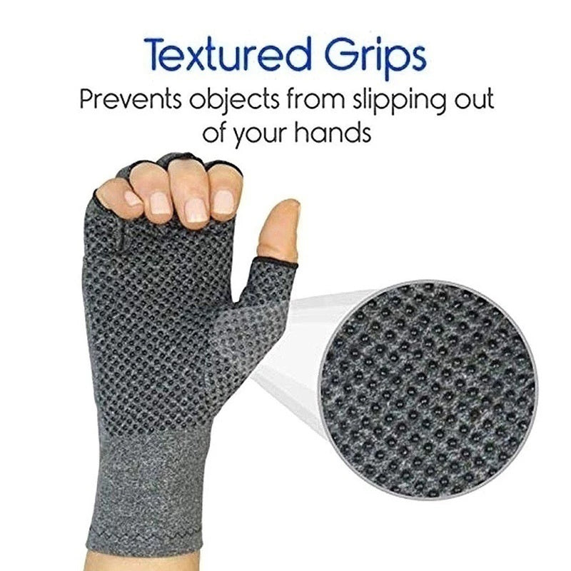 Compression Gloves Grey Half Finger Design Relieve Arthritis Pain Instantly With AntiSlip Pressure  2