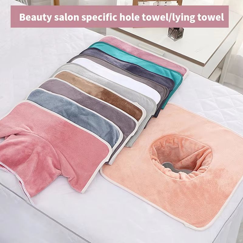 Thickened Beauty SPA Massage Table Face Towel with Hole, 13.8x13.8 in (35x35 cm)
