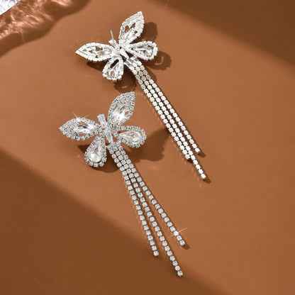 Luxury Full Diamond Butterfly Earrings Elegant Long Tassel HighEnd Ladylike Accessories 1