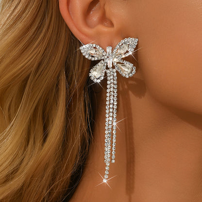Luxury Full Diamond Butterfly Earrings Elegant Long Tassel HighEnd Ladylike Accessories 2