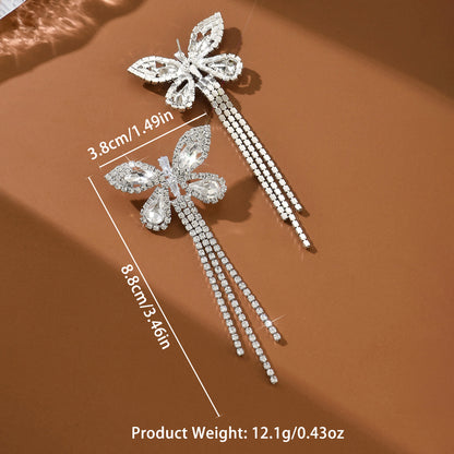 Luxury Full Diamond Butterfly Earrings Elegant Long Tassel HighEnd Ladylike Accessories 4
