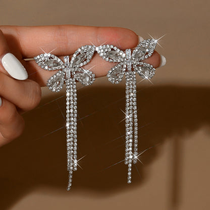 Luxury Full Diamond Butterfly Earrings Elegant Long Tassel HighEnd Ladylike Accessories 5