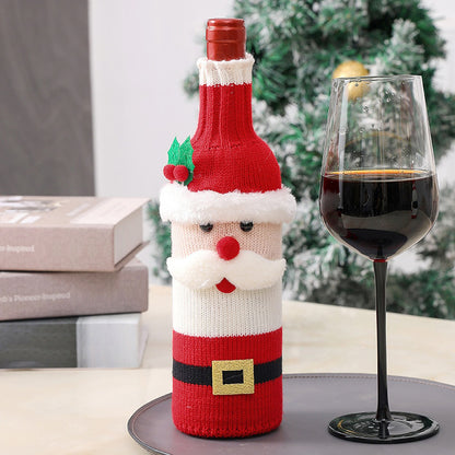 Cute Cartoon Santa Snowman Woven Wine Bottle Bags for Christmas, Home Table Christmas Party Dinner Table Decorations
