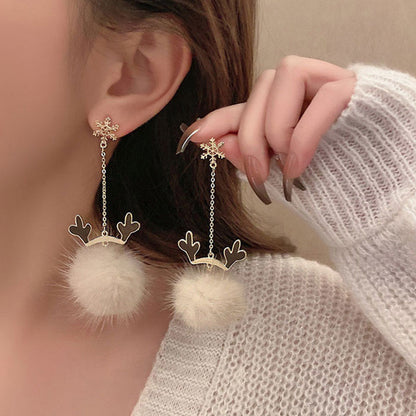 Cute Elk Snowman Long Earrings Red Flocking Bowknot Christmas Drop Earrings For Womenl Long Earring 3