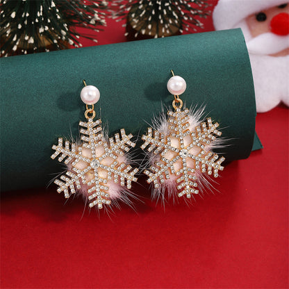 Cute Elk Snowman Long Earrings Red Flocking Bowknot Christmas Drop Earrings For Womenl Long Earring 7