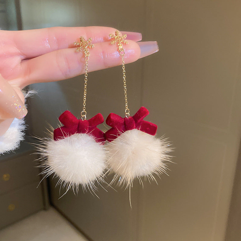 Cute Elk Snowman Long Earrings Red Flocking Bowknot Christmas Drop Earrings For Womenl Long Earring 8