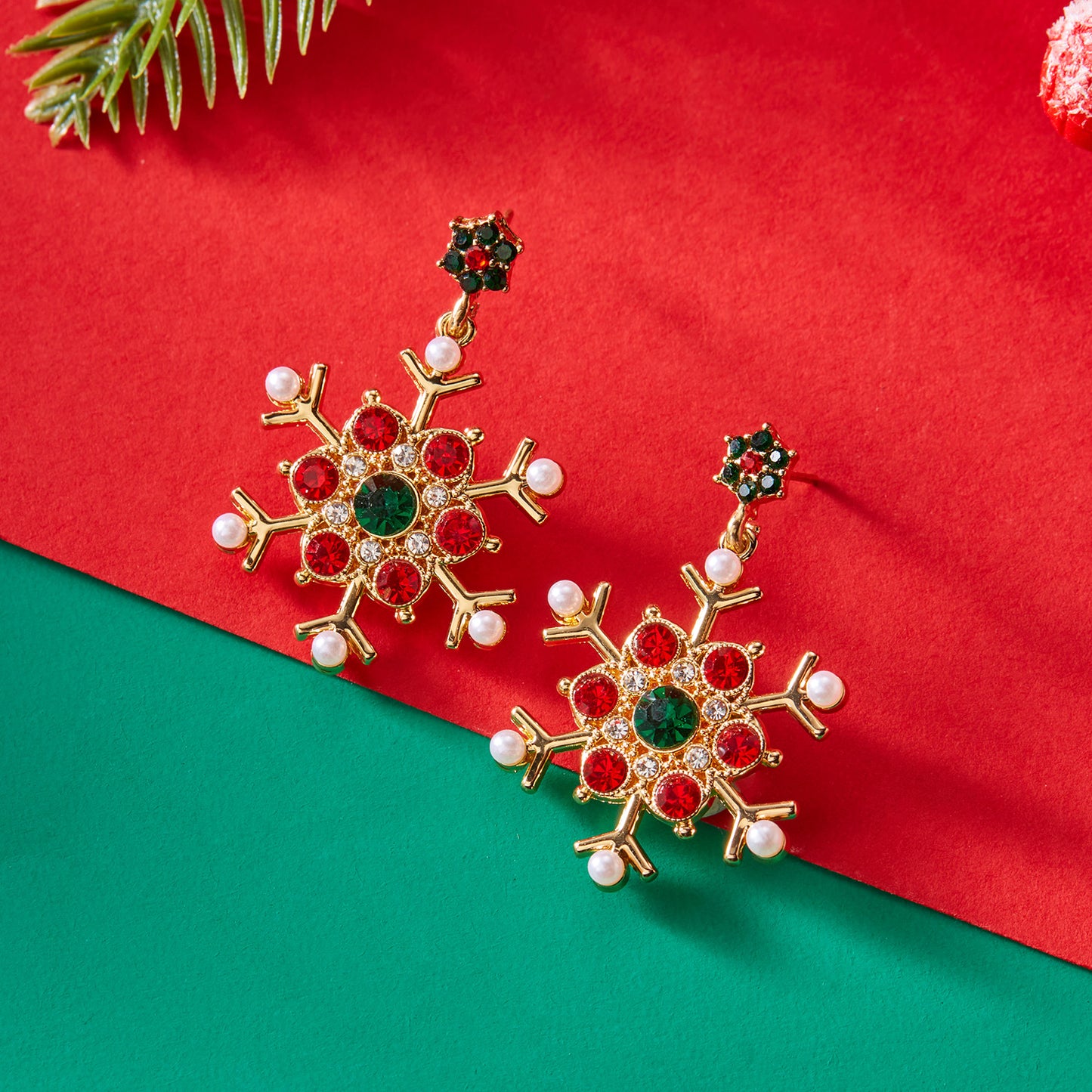 New Year Party Gifts, Crystal Zircon Pearl Dangle Earrings for Women, Fashion Christmas Snowflake Stud Jewelry
