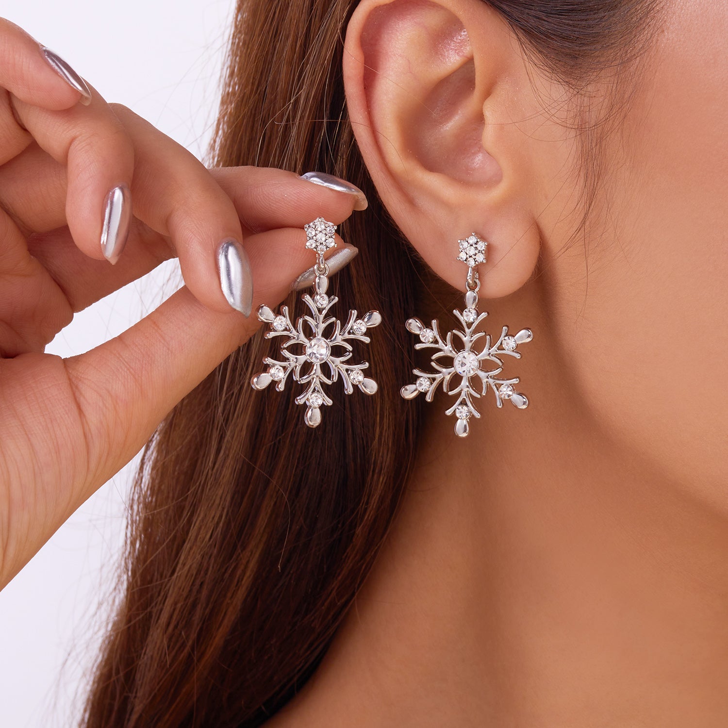New Year Party Gifts, Crystal Zircon Pearl Dangle Earrings for Women, Fashion Christmas Snowflake Stud Jewelry