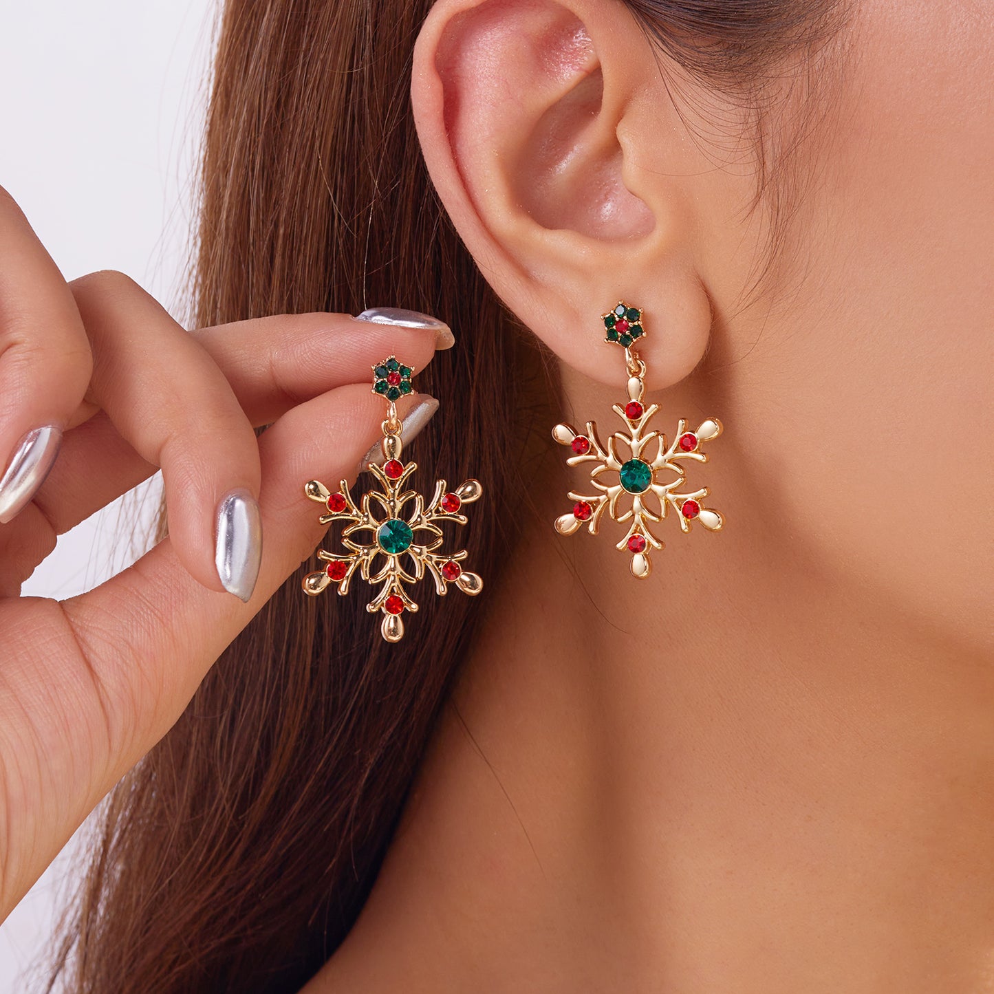 New Year Party Gifts, Crystal Zircon Pearl Dangle Earrings for Women, Fashion Christmas Snowflake Stud Jewelry