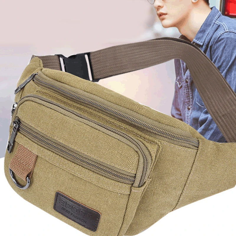 Men's Belt Bag Travel Canvas Waist Pack, Fashion Chest Bag Pouch for Phone, Hip Bag Waist Pack Male
