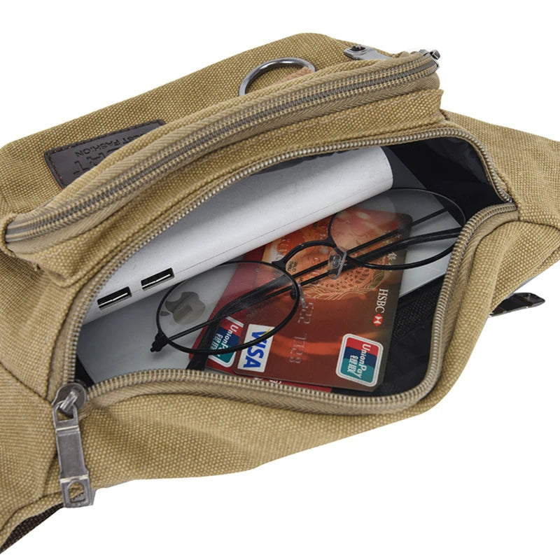Mens Belt Bag Travel Canvas Waist Pack Fashion Chest Bag Pouch For Phone Hip Bag Waist Pack Male 1