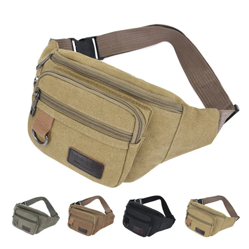 Mens Belt Bag Travel Canvas Waist Pack Fashion Chest Bag Pouch For Phone Hip Bag Waist Pack Male 2