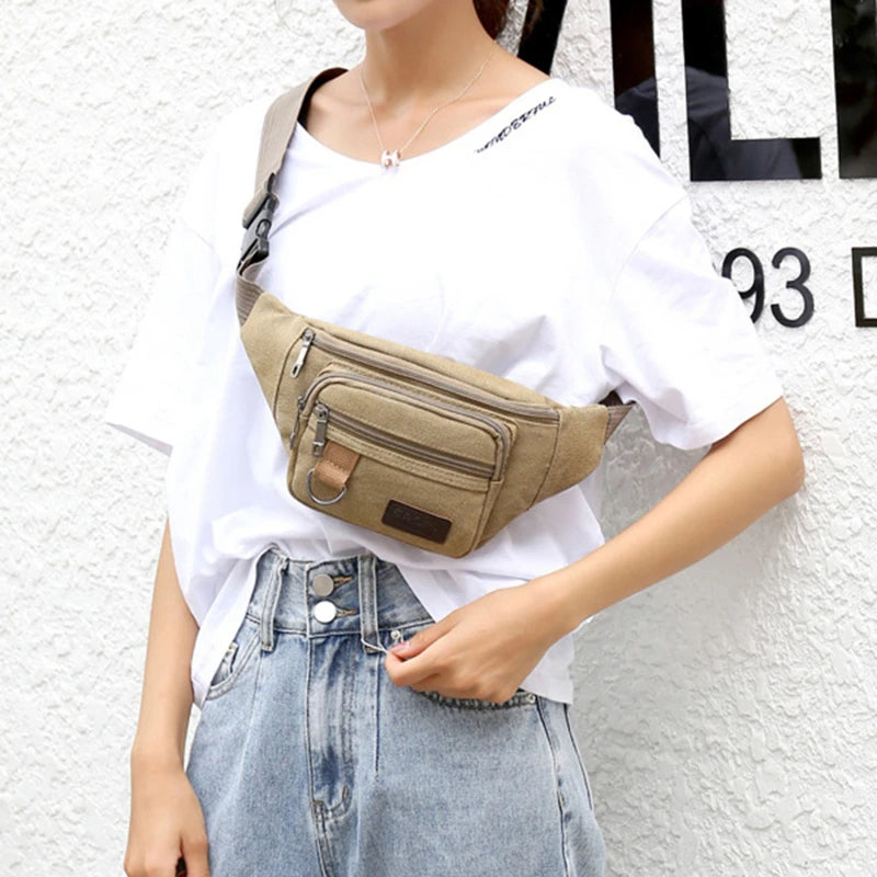 Mens Belt Bag Travel Canvas Waist Pack Fashion Chest Bag Pouch For Phone Hip Bag Waist Pack Male 5