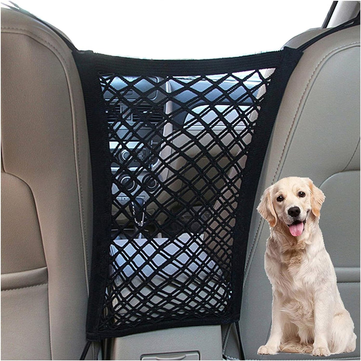 Dog Car Barrier Safety Protector, Mesh Net with Automatic Storage Bag, Pet Barrier Guard