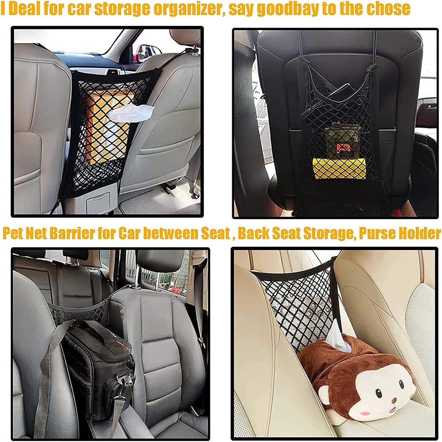 Dog Car Barrier Safety Protector, Mesh Net with Automatic Storage Bag, Pet Barrier Guard