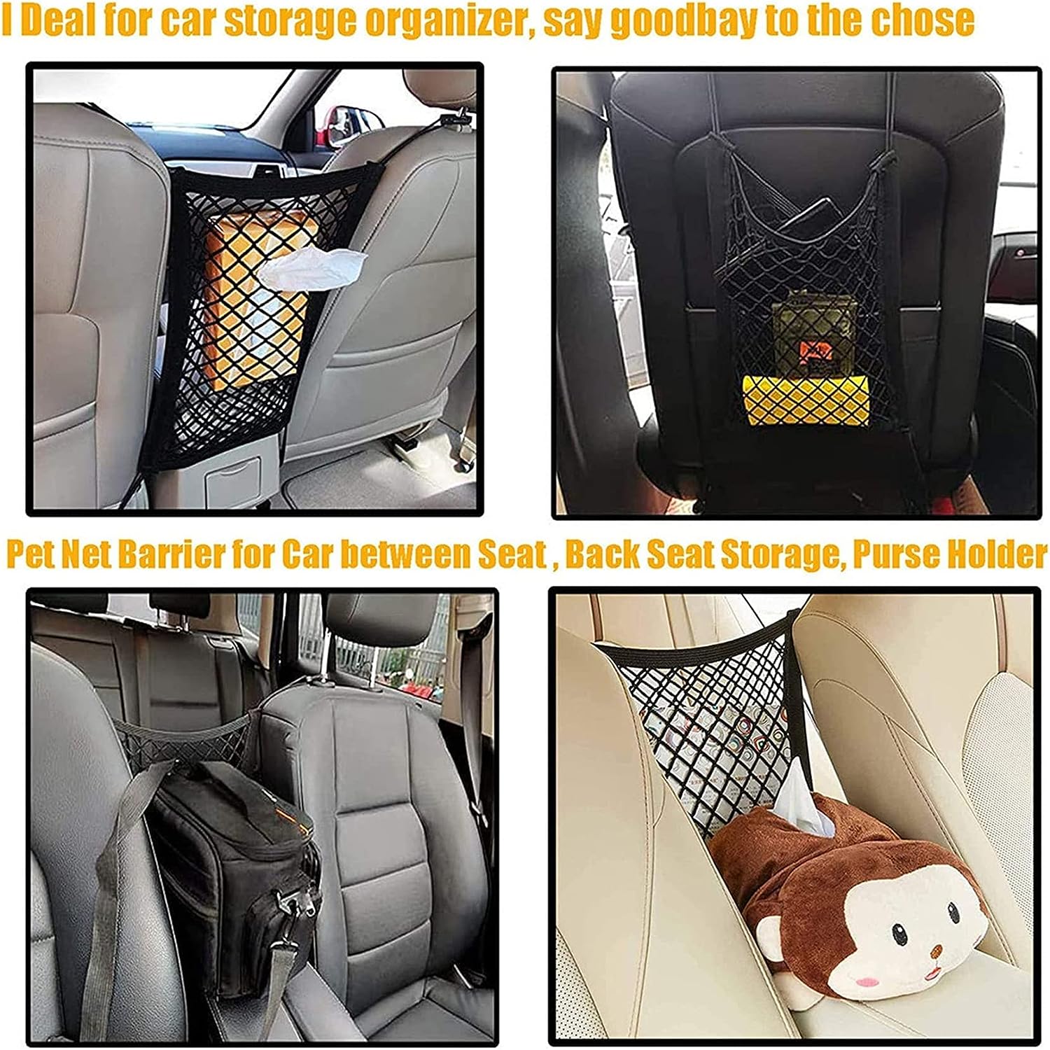 Dog Car Barrier Safety Protector, Mesh Net with Automatic Storage Bag, Pet Barrier Guard