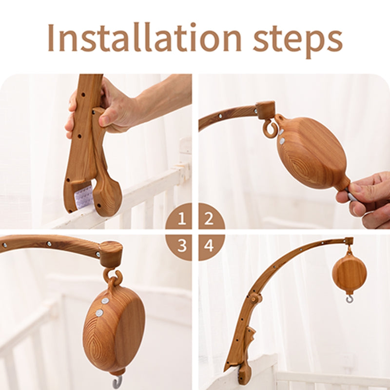 Newborn Crochet Bed Bell Hanging Toy, Imitation Wood Grain Plastic Bed Bell Bracket