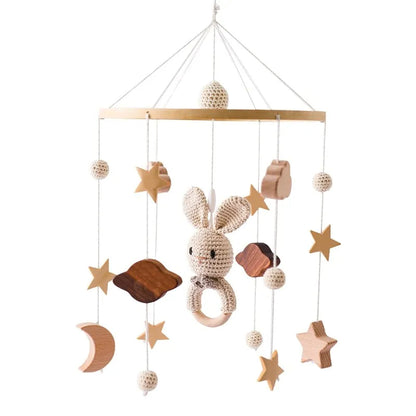 Newborn Crochet Bed Bell Hanging Toy, Imitation Wood Grain Plastic Bed Bell Bracket