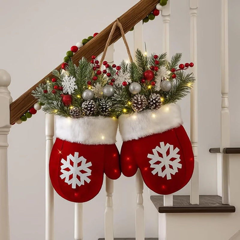 Christmas Garland Creative Glove Shaped Simulated Flower Decor Wreath Window Door Gate Decoration D