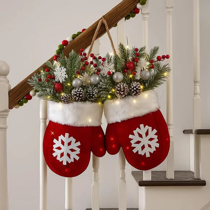 Christmas Garland Creative Glove Shaped Simulated Flower Decor Wreath Window Door Gate Decoration D