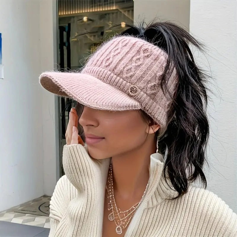 Female Leakage Ponytail Winter Hat Versatile Outdoor Padded Knitted Cap Ponytail Outdoor Padded War 1
