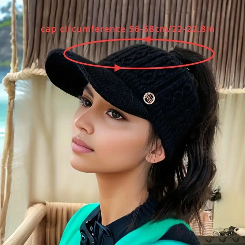 Female Leakage Ponytail Winter Hat Versatile Outdoor Padded Knitted Cap Ponytail Outdoor Padded War 3