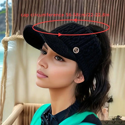 Female Leakage Ponytail Winter Hat Versatile Outdoor Padded Knitted Cap Ponytail Outdoor Padded War 3