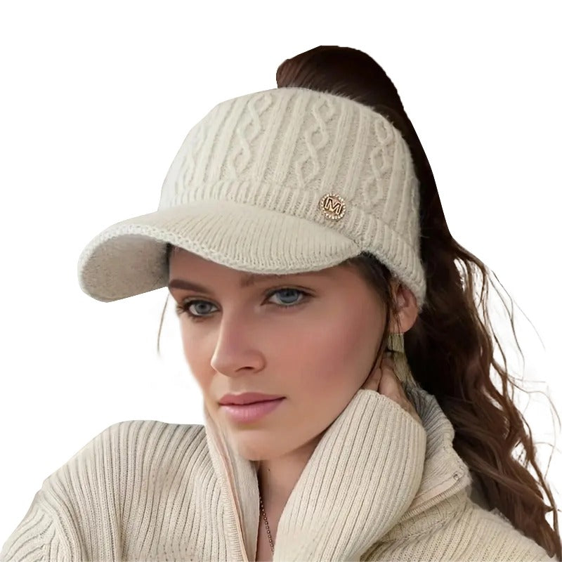 Female Leakage Ponytail Winter Hat Versatile Outdoor Padded Knitted Cap Ponytail Outdoor Padded War 4