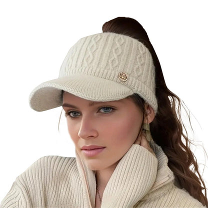 Female Leakage Ponytail Winter Hat Versatile Outdoor Padded Knitted Cap Ponytail Outdoor Padded War 4