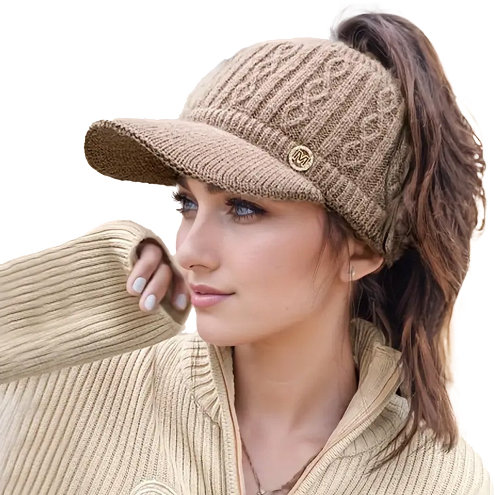 Female Leakage Ponytail Winter Hat Versatile Outdoor Padded Knitted Cap Ponytail Outdoor Padded War 6