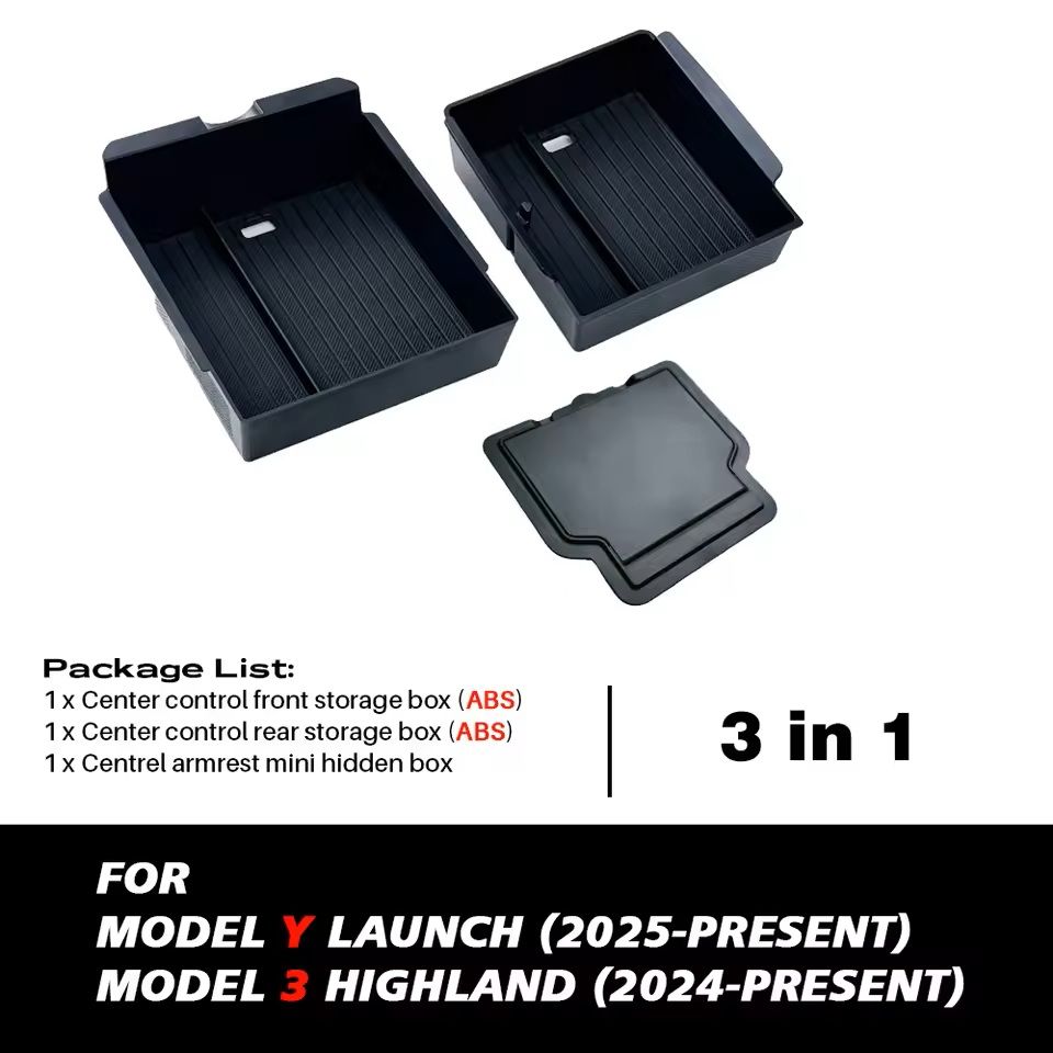 MaxStore Console  Armrest Storage Box For Tesla Model Y 2025 Juniper  ABS Organizer With Silicone A 4