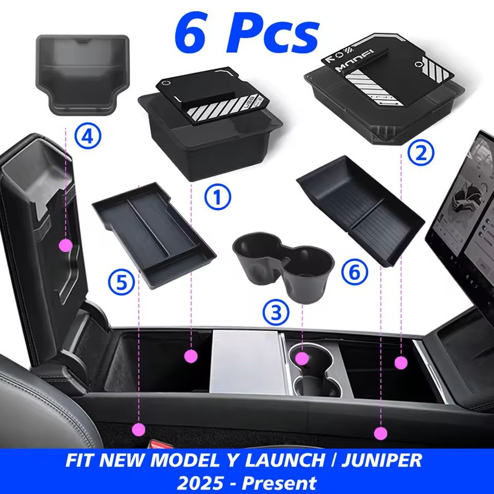 MaxStore Console  Armrest Storage Box For Tesla Model Y 2025 Juniper  ABS Organizer With Silicone A 10
