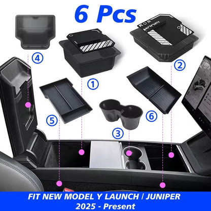 MaxStore Console  Armrest Storage Box For Tesla Model Y 2025 Juniper  ABS Organizer With Silicone A 10